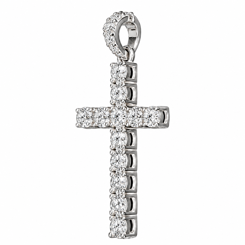 Silver Lab Grown Diamond Silver Cross Charm-6.70 CTW