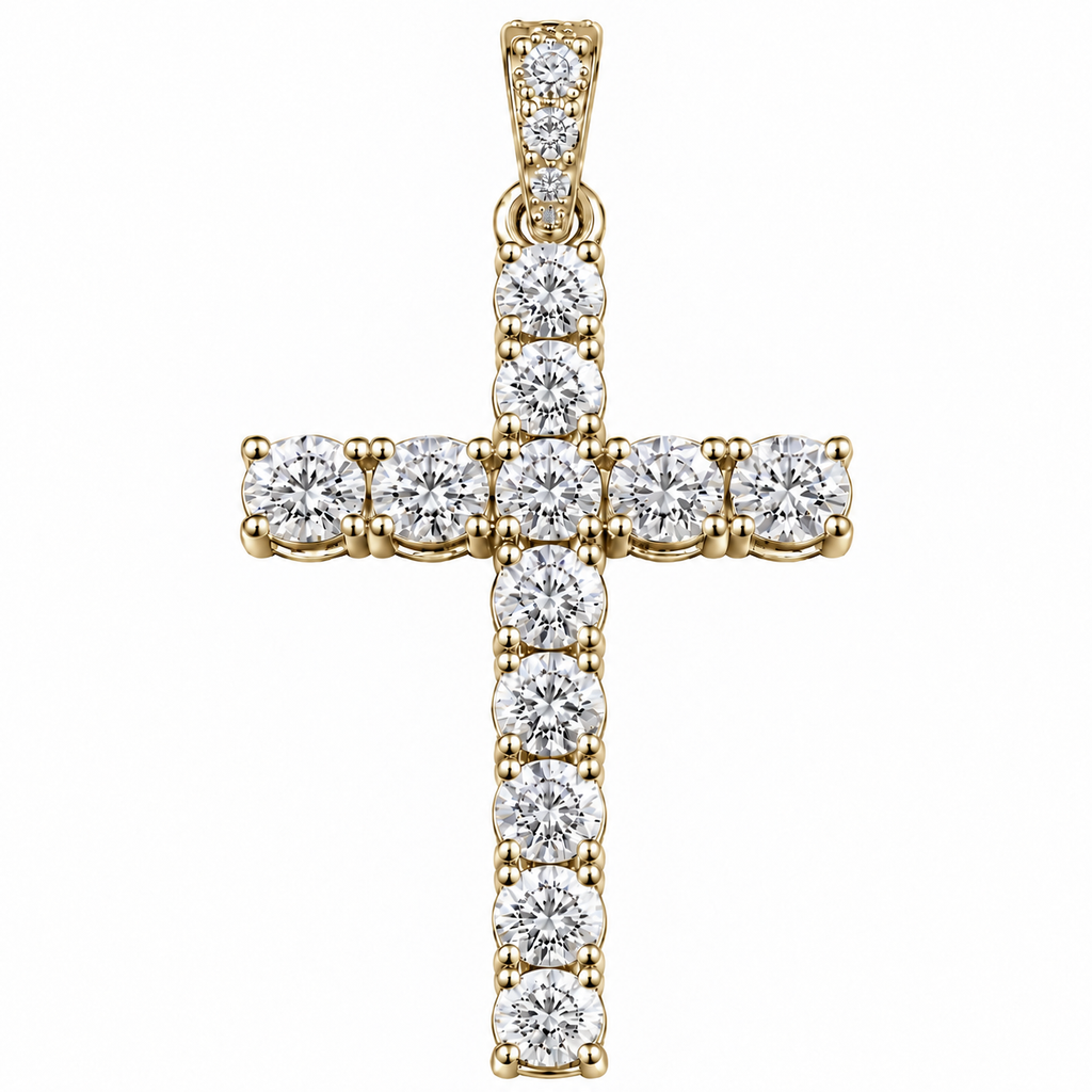 Silver Lab Grown Diamond Yellow Cross Charm-6.70 CTW