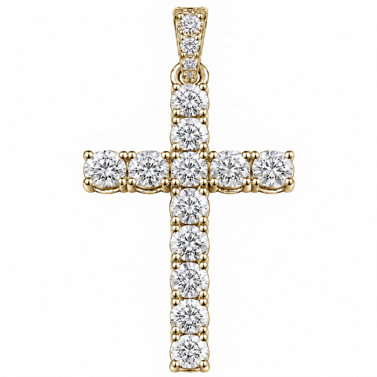 Silver Lab Grown Diamond Yellow Cross Charm-6.70 CTW