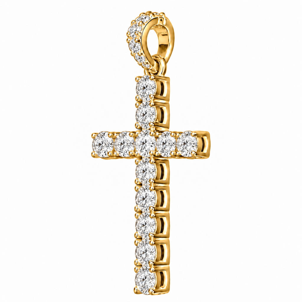 Silver Lab Grown Diamond Yellow Cross Charm-6.70 CTW