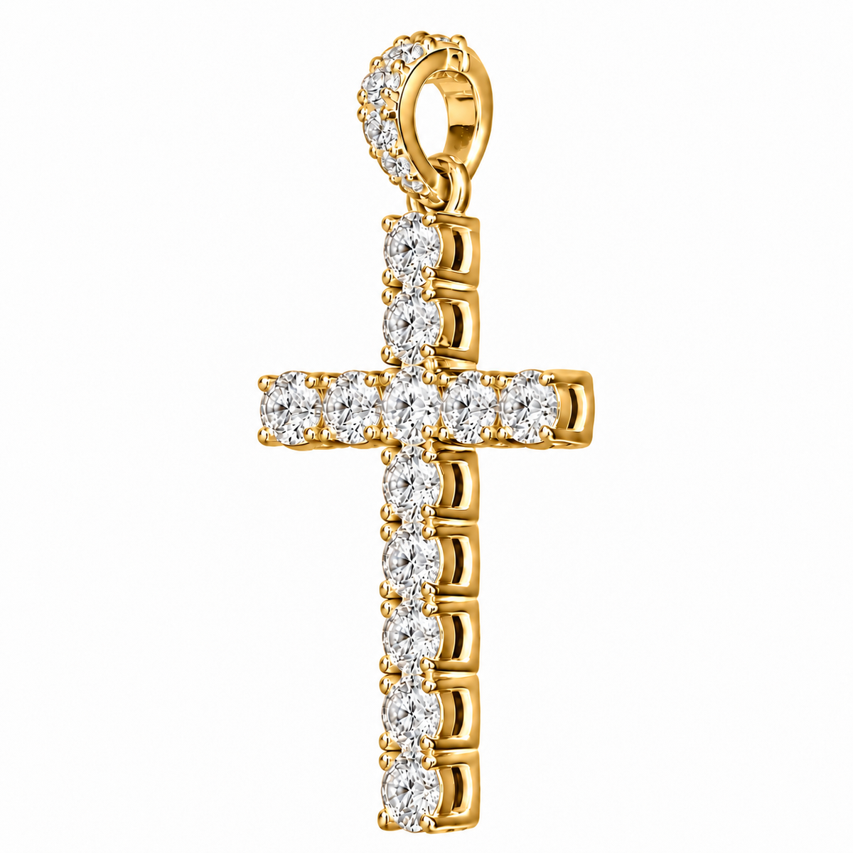 Silver Lab Grown Diamond Yellow Cross Charm-6.70 CTW