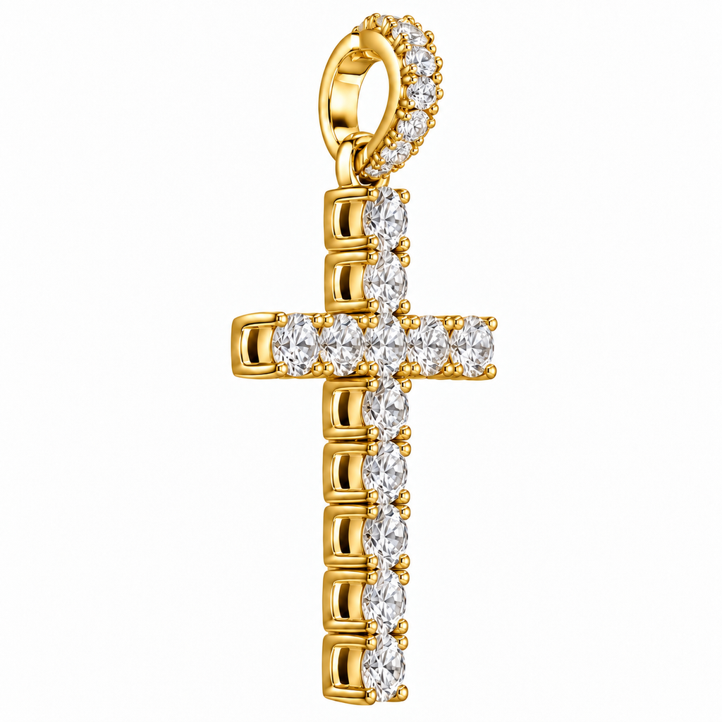 Silver Lab Grown Diamond Yellow Cross Charm-6.70 CTW