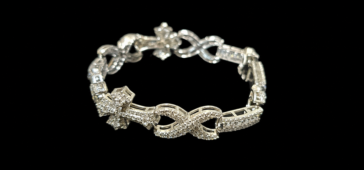 Silver Lab Grown Diamond Cross Infinity Bracelet-7.6 CTW