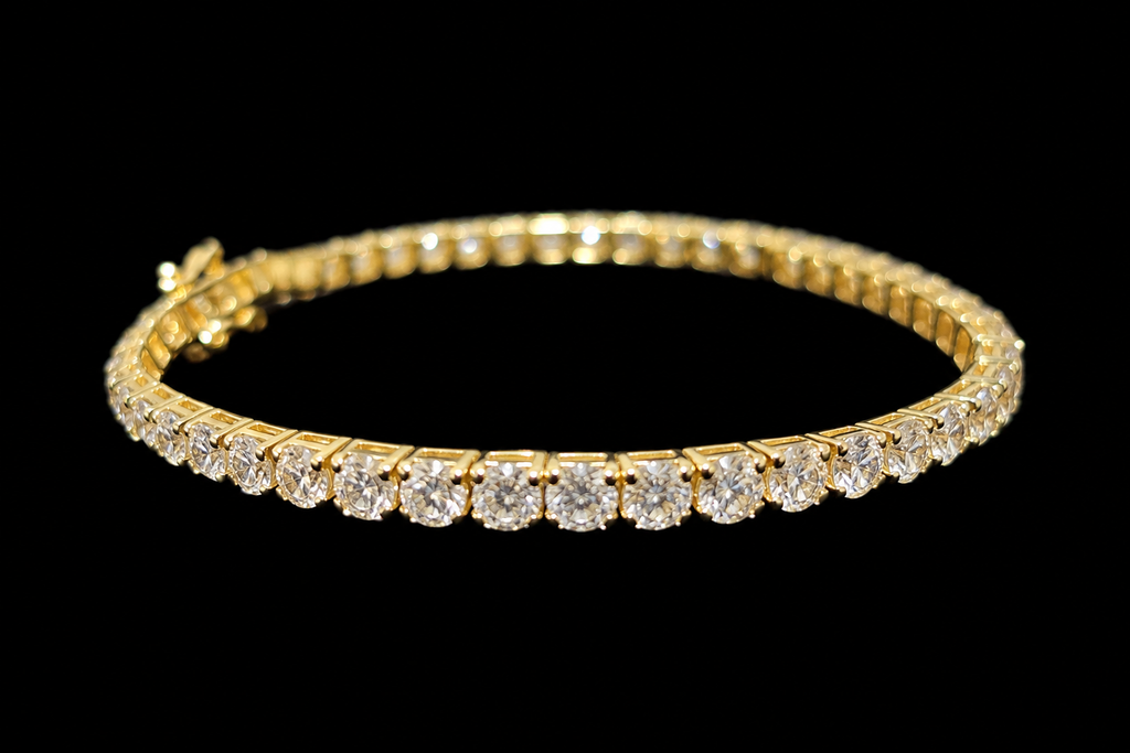 14KT Gold Lab-Grown Diamond Square-Cut Tennis Bracelet-7.01 CTW