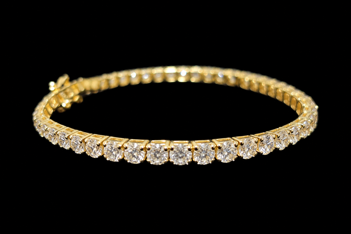 14KT Gold Lab-Grown Diamond Square-Cut Tennis Bracelet-7.01 CTW