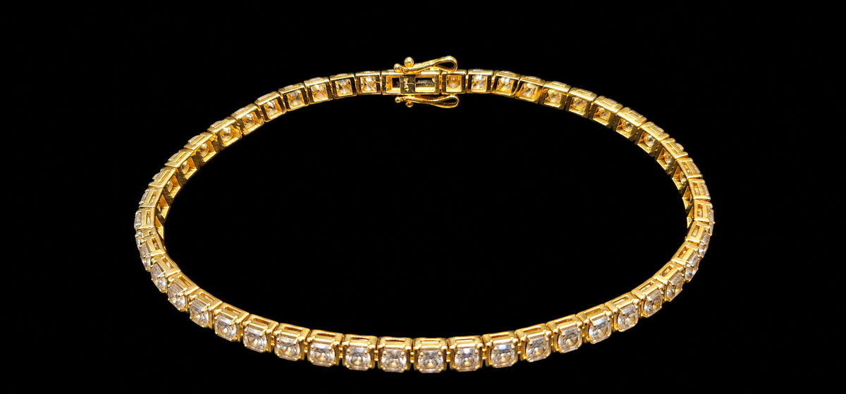 14KT Gold Lab-Grown Diamond Square-Cut Tennis Bracelet-7.01 CTW