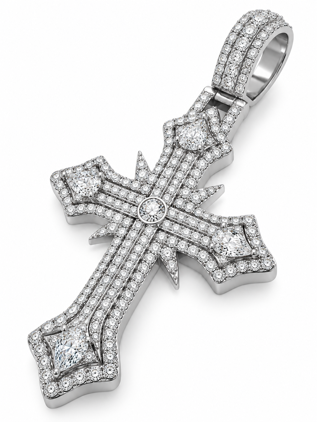 Silver Lab-Grown Diamond Cross Charm — 6.34 CTW
