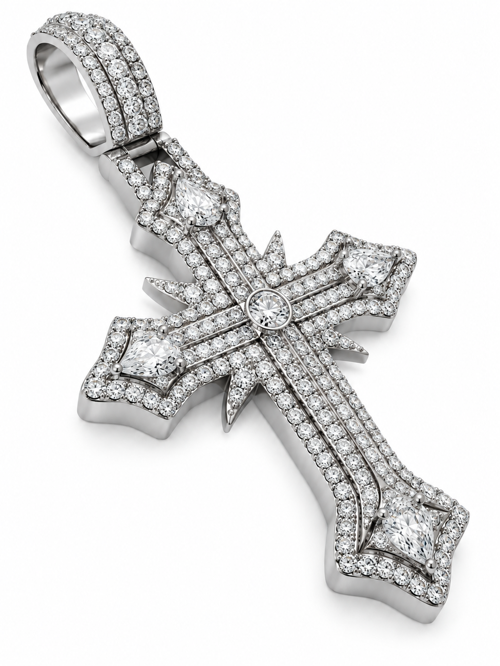 Silver Lab-Grown Diamond Cross Charm — 6.34 CTW