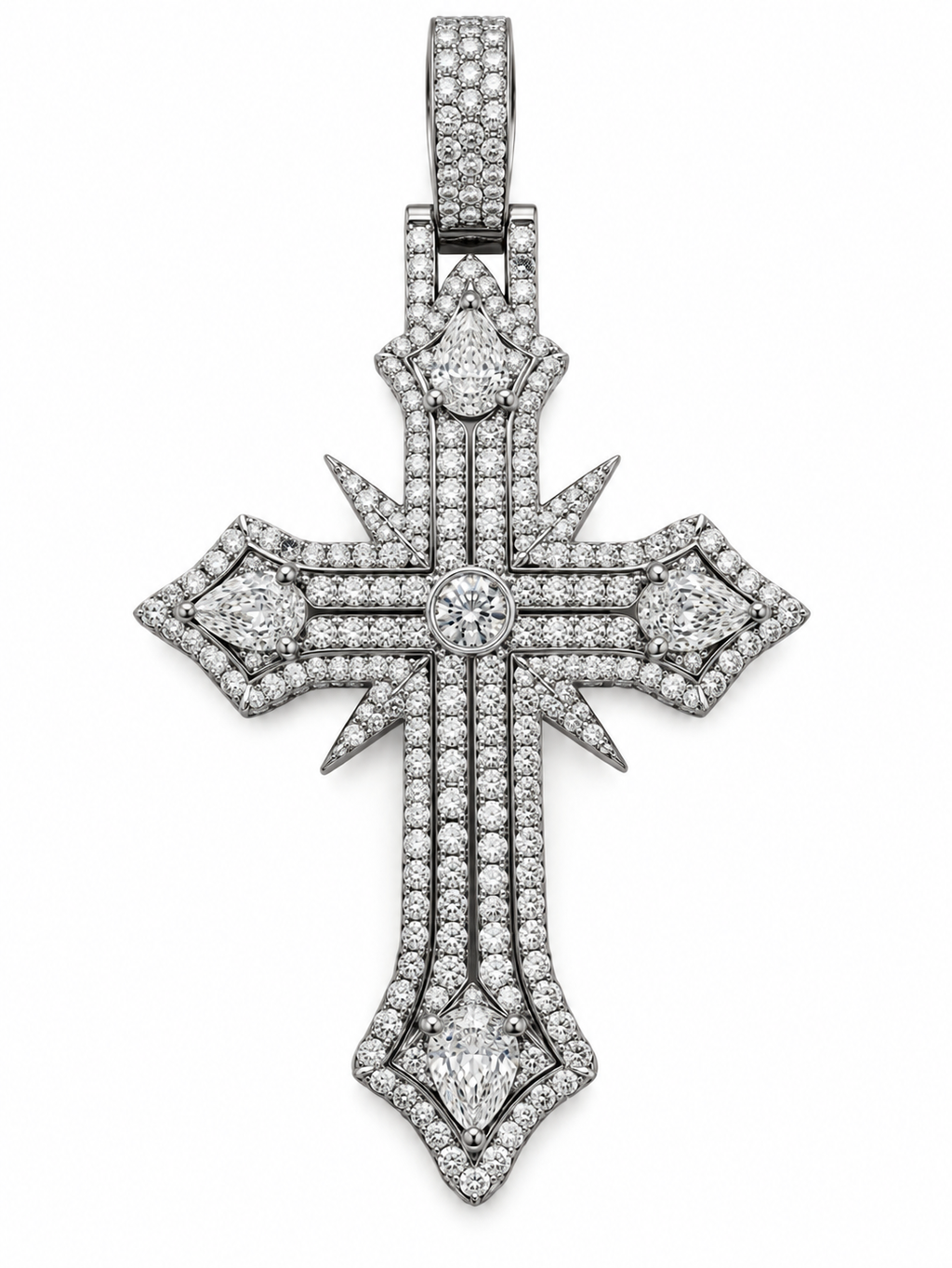 Silver Lab-Grown Diamond Cross Charm — 6.34 CTW