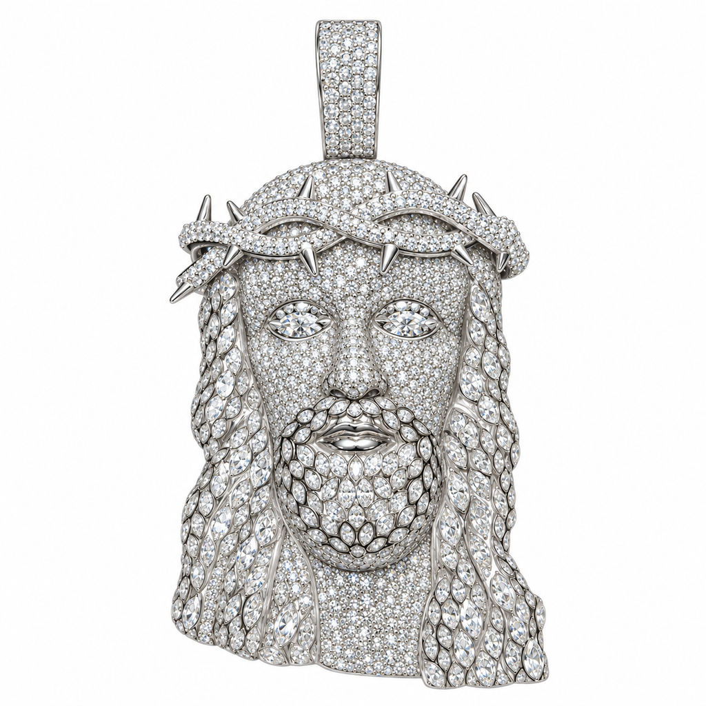 Silver Lab-Grown Diamond Jesus Pendant—25.29 CTW