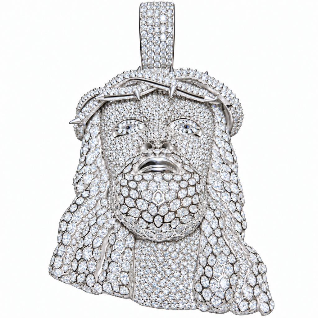 Silver Lab-Grown Diamond Jesus Pendant—25.29 CTW
