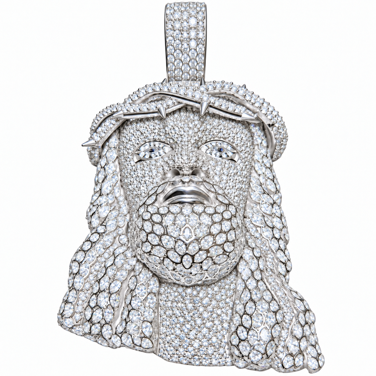 Silver Lab-Grown Diamond Jesus Pendant—25.29 CTW