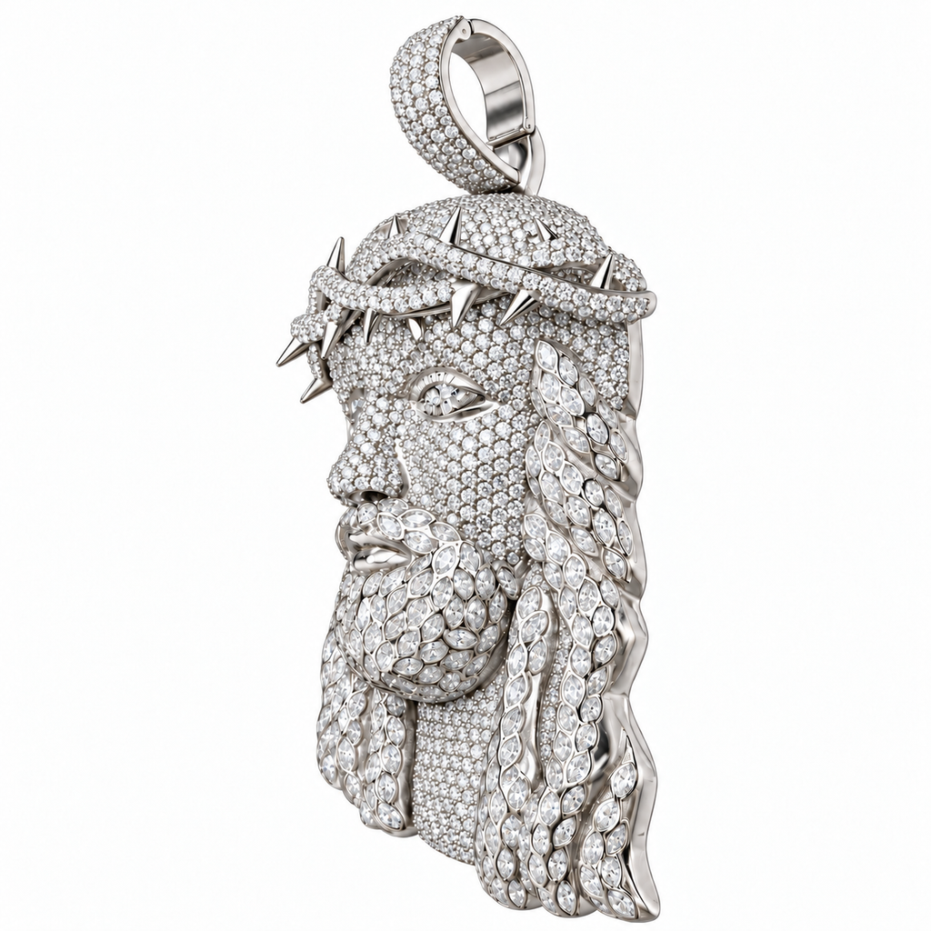 Silver Lab-Grown Diamond Jesus Pendant—25.29 CTW
