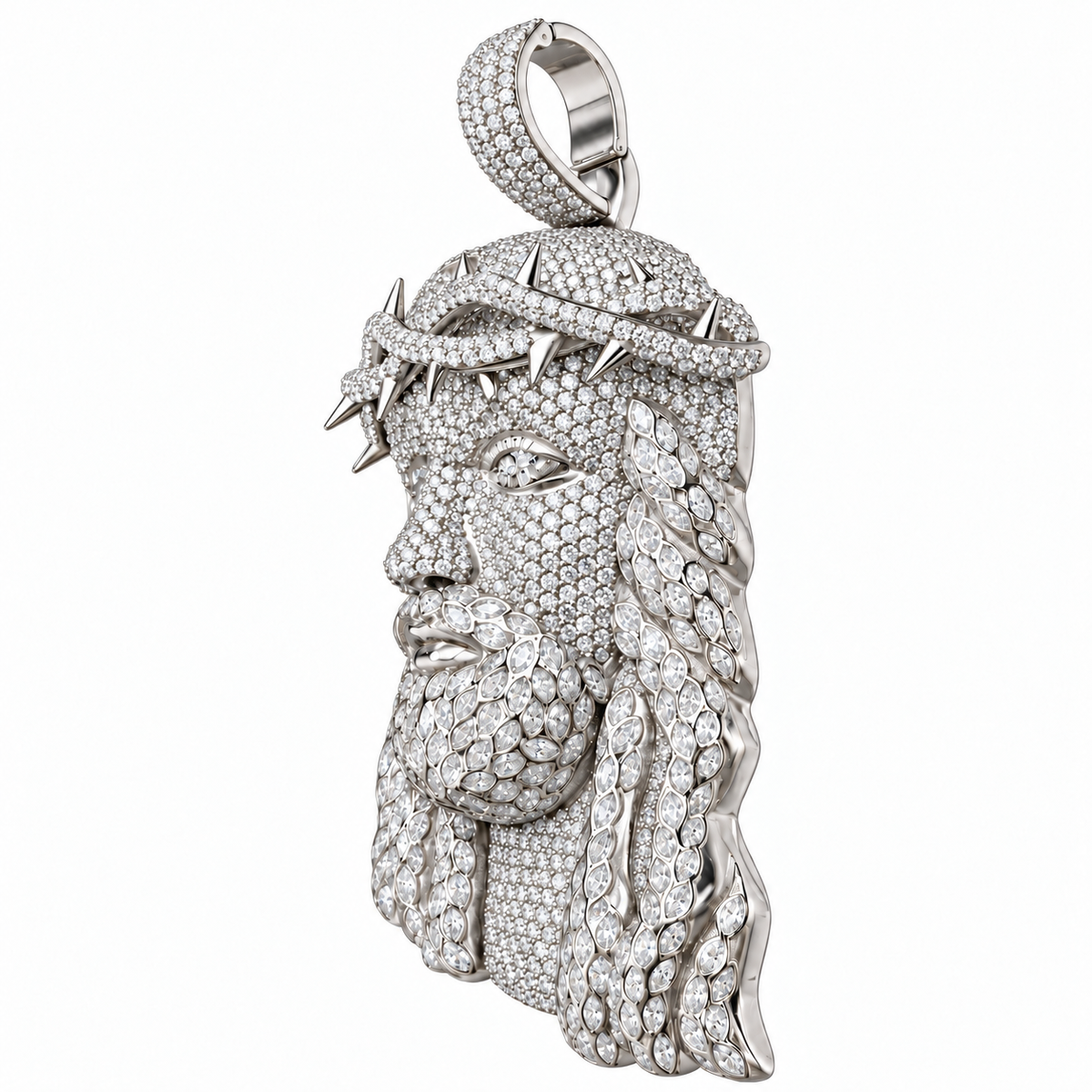 Silver Lab-Grown Diamond Jesus Pendant—25.29 CTW