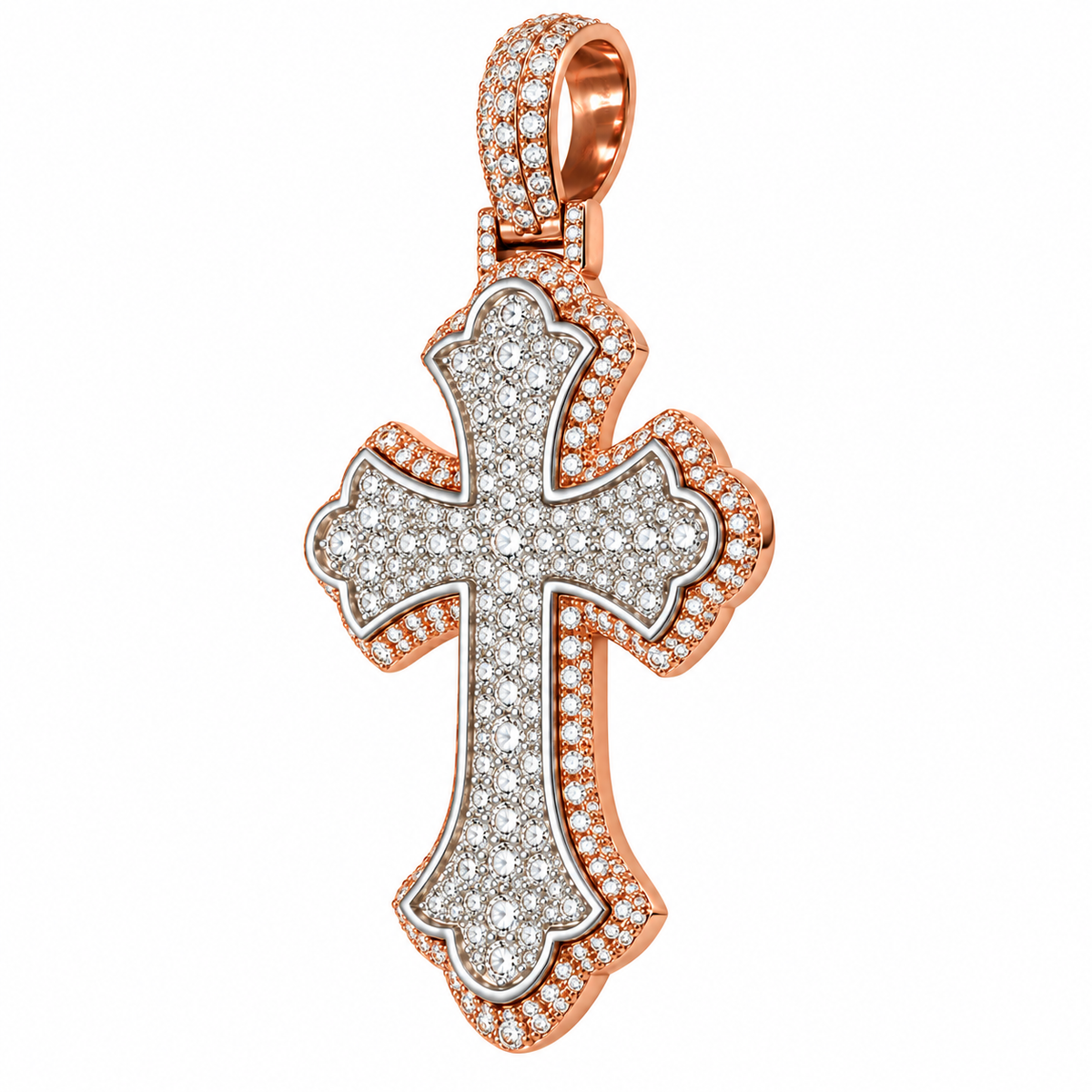 Silver Lab Grown Diamond Rose Gold Cross Charm-6.74 CTW