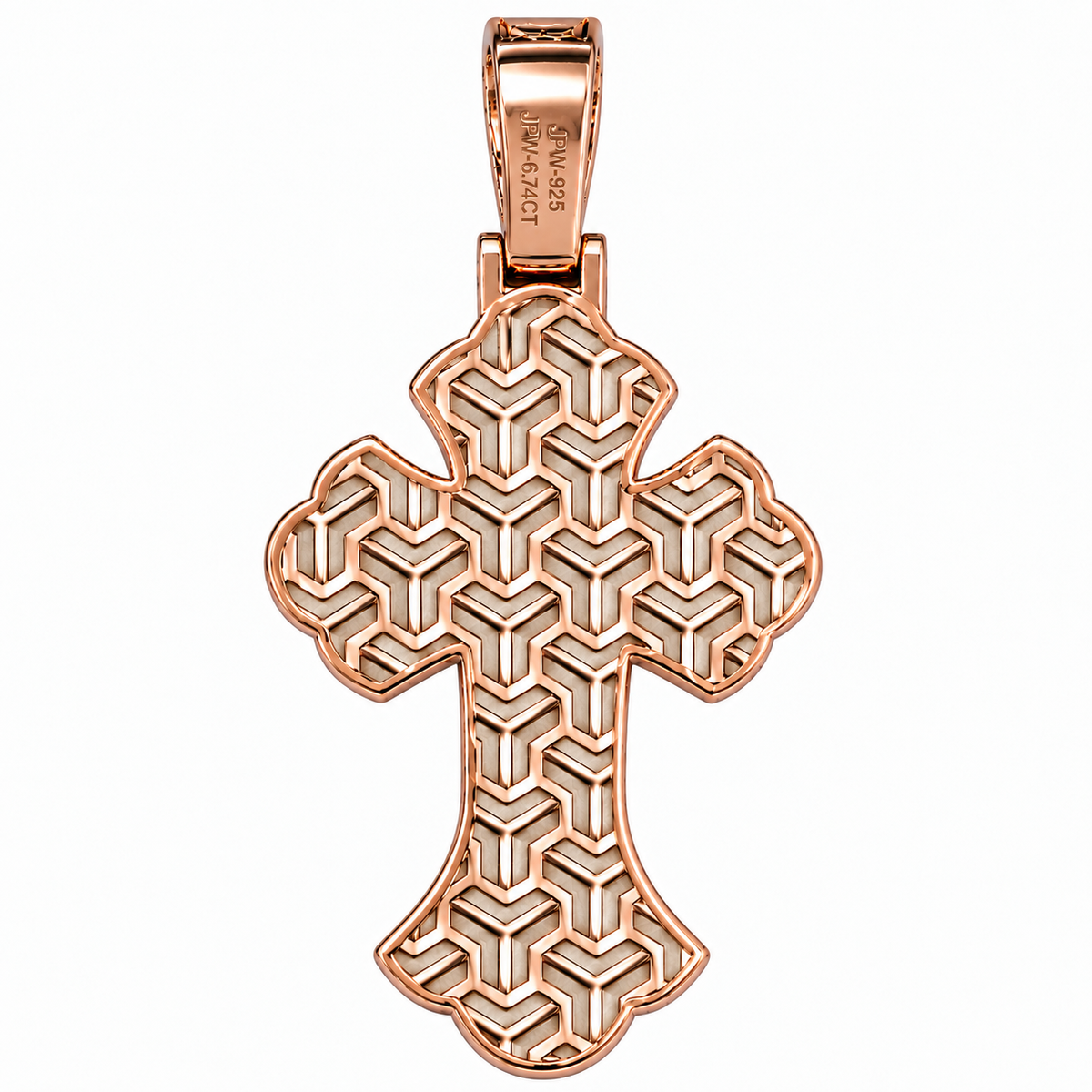 Silver Lab Grown Diamond Rose Gold Cross Charm-6.74 CTW
