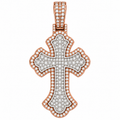 Silver Lab Grown Diamond Rose Gold Cross Charm-6.74 CTW