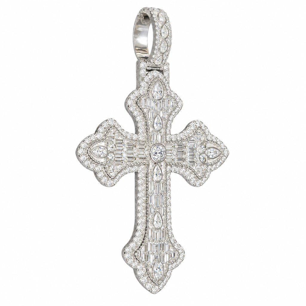 Silver Lab Grown Diamond Cross Charm-5.90 CTW