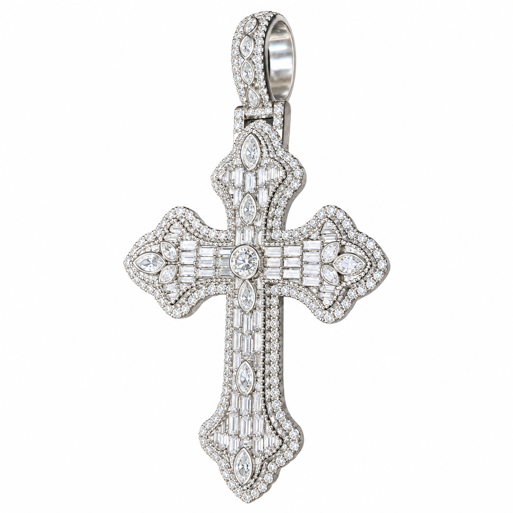 Silver Lab Grown Diamond Cross Charm-5.90 CTW