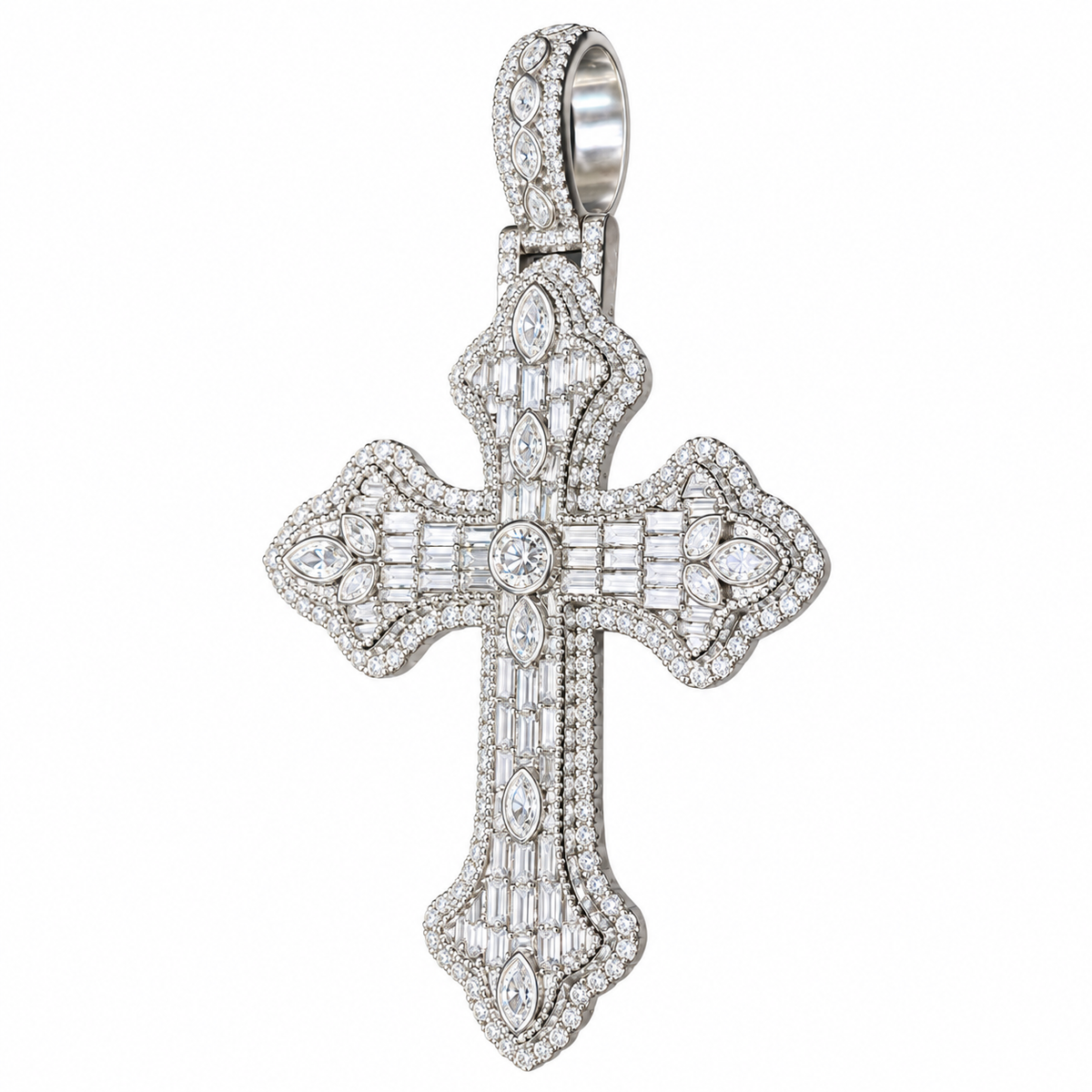 Silver Lab Grown Diamond Cross Charm-5.90 CTW