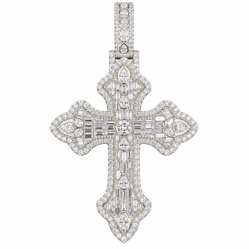 Silver Lab Grown Diamond Cross Charm-5.90 CTW