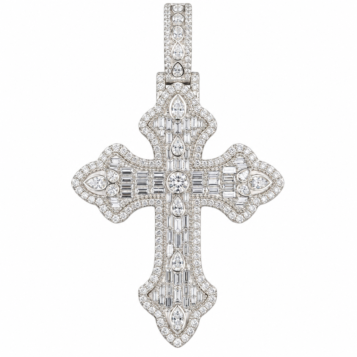 Silver Lab Grown Diamond Cross Charm-5.90 CTW