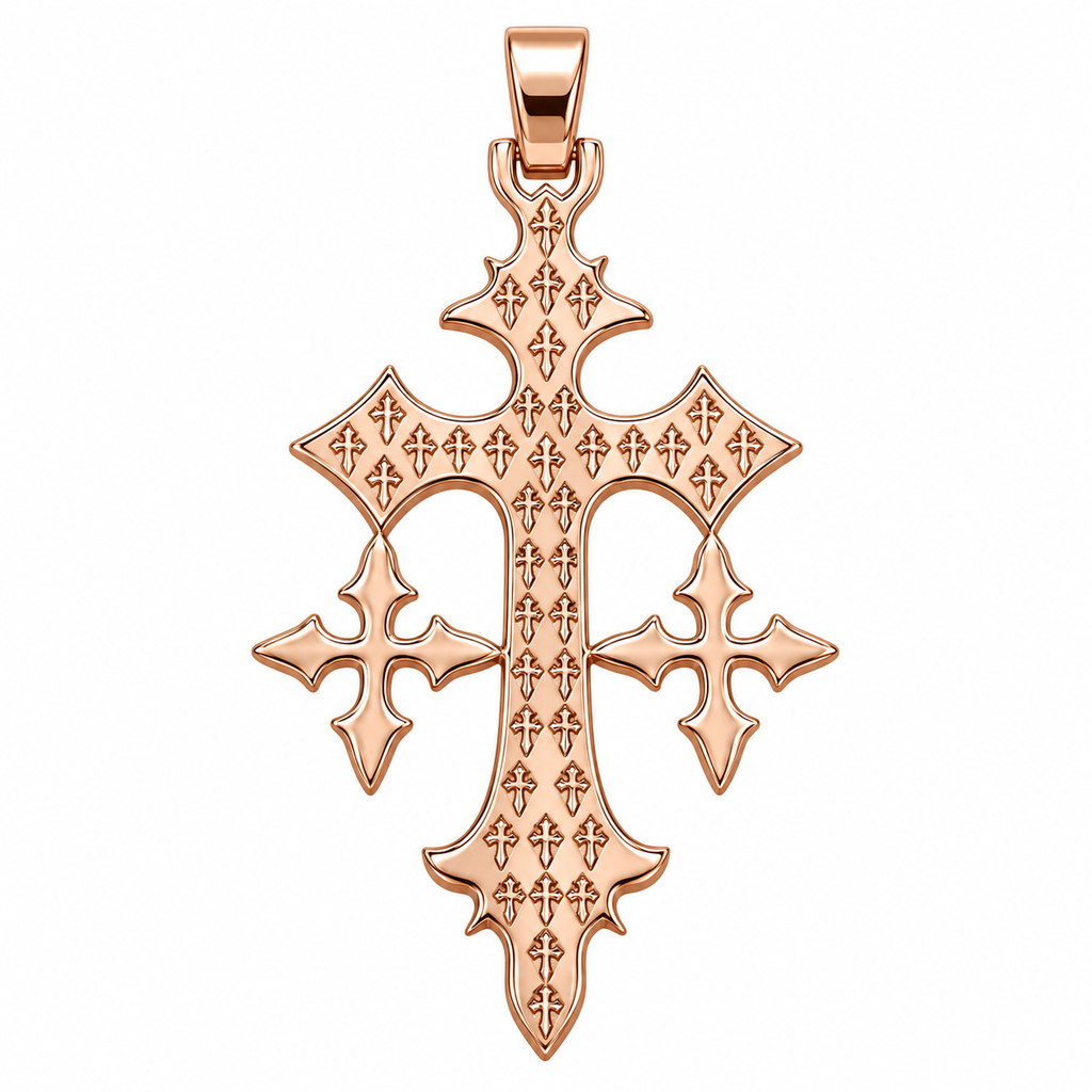 Silver Lab Grown Diamond Triple Cross Pendant Rose Gold-2.88 CTW