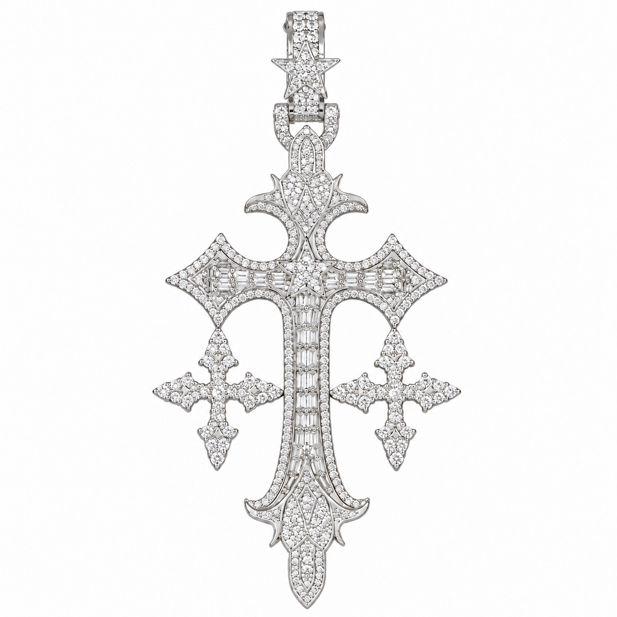 Silver Lab Grown Diamond Triple Cross Pendant-2.88 CTW