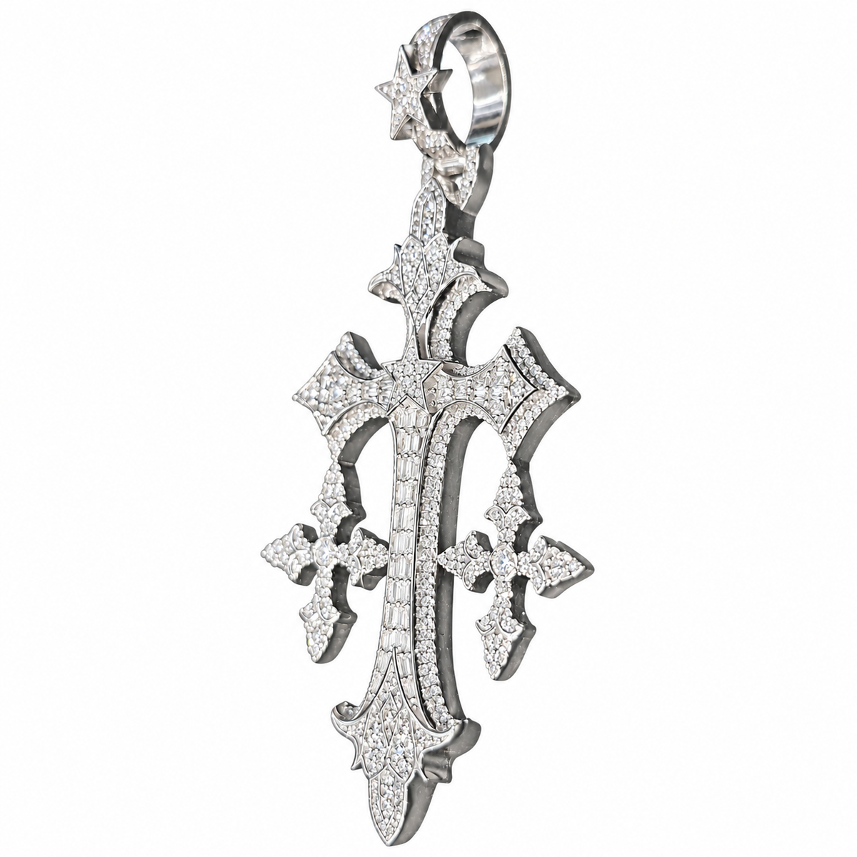 Silver Lab Grown Diamond Triple Cross Pendant-2.88 CTW