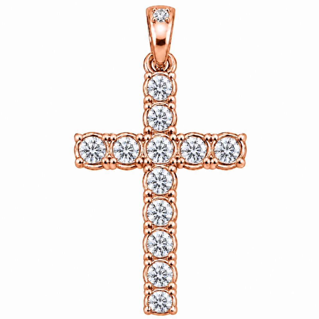 Silver Lab Grown Diamond Rose Gold Cross Charm-6.70 CTW
