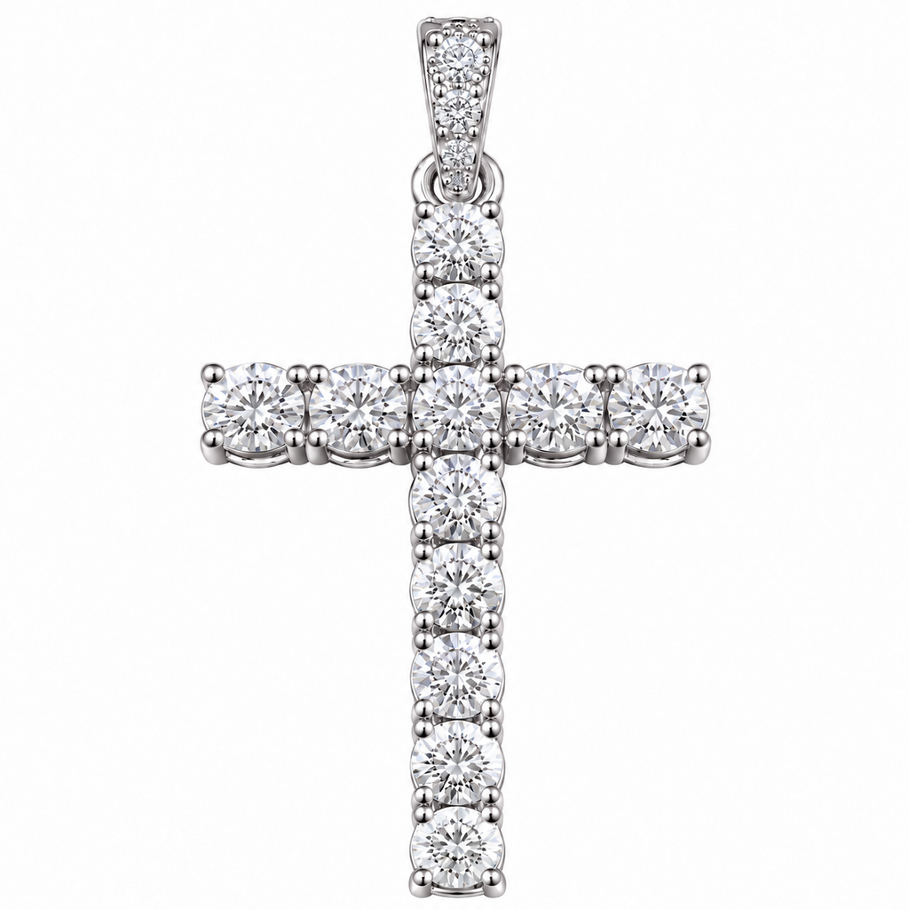 Silver Lab Grown Diamond Silver Cross Charm-6.70 CTW