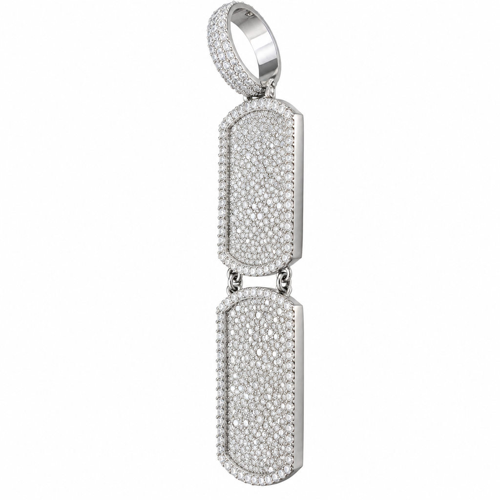 Silver Lab Grown Diamond Double Dog tag Charm-15.37 CTW