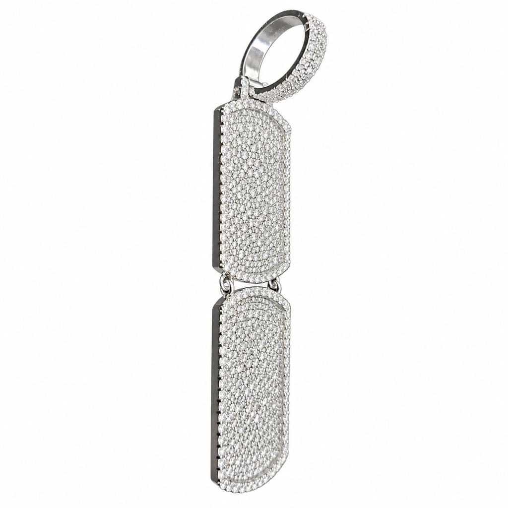 Silver Lab Grown Diamond Double Dog tag Charm-15.37 CTW