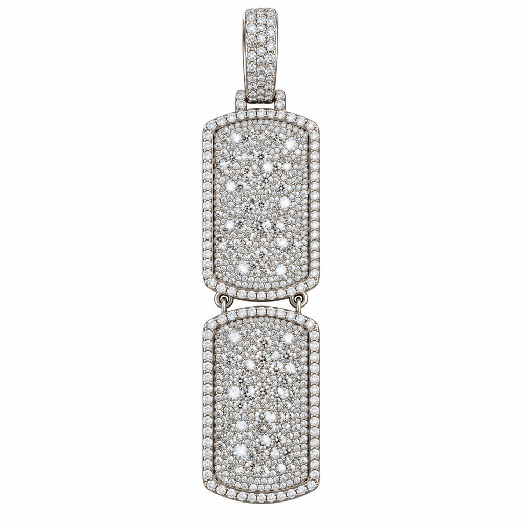 Silver Lab Grown Diamond Double Dog tag Charm-15.37 CTW