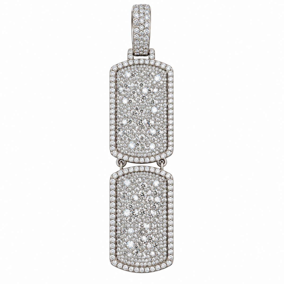 Silver Lab Grown Diamond Double Dog tag Charm-15.37 CTW
