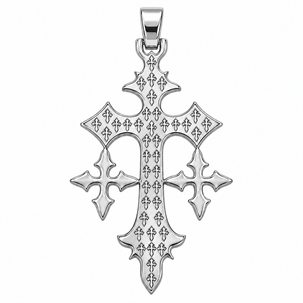 Silver Lab Grown Diamond Triple Cross Pendant-2.88 CTW
