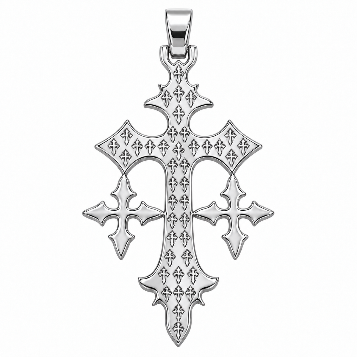 Silver Lab Grown Diamond Triple Cross Pendant-2.88 CTW
