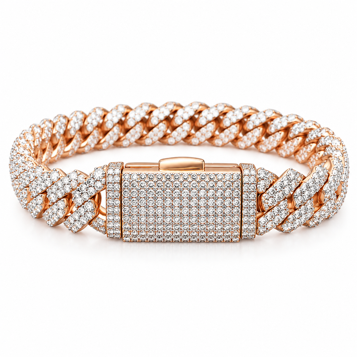 Silver Natural Diamond Rose Gold Snake Bracelet 10MM-6.65 CTW