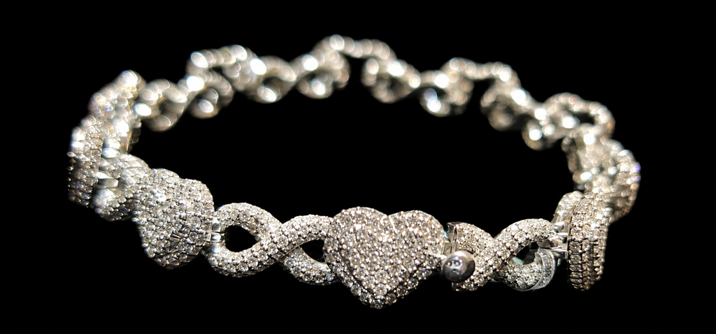 Silver Lab Grown Diamond Heart Infinity Bracelet -8.72 Ctw