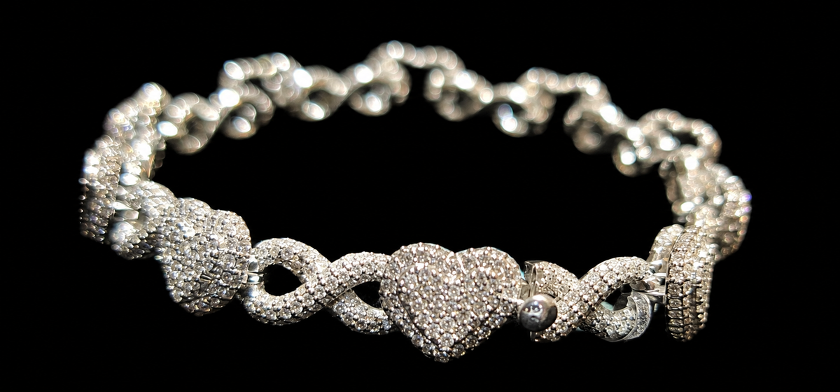 Silver Lab Grown Diamond Heart Infinity Bracelet -8.72 Ctw