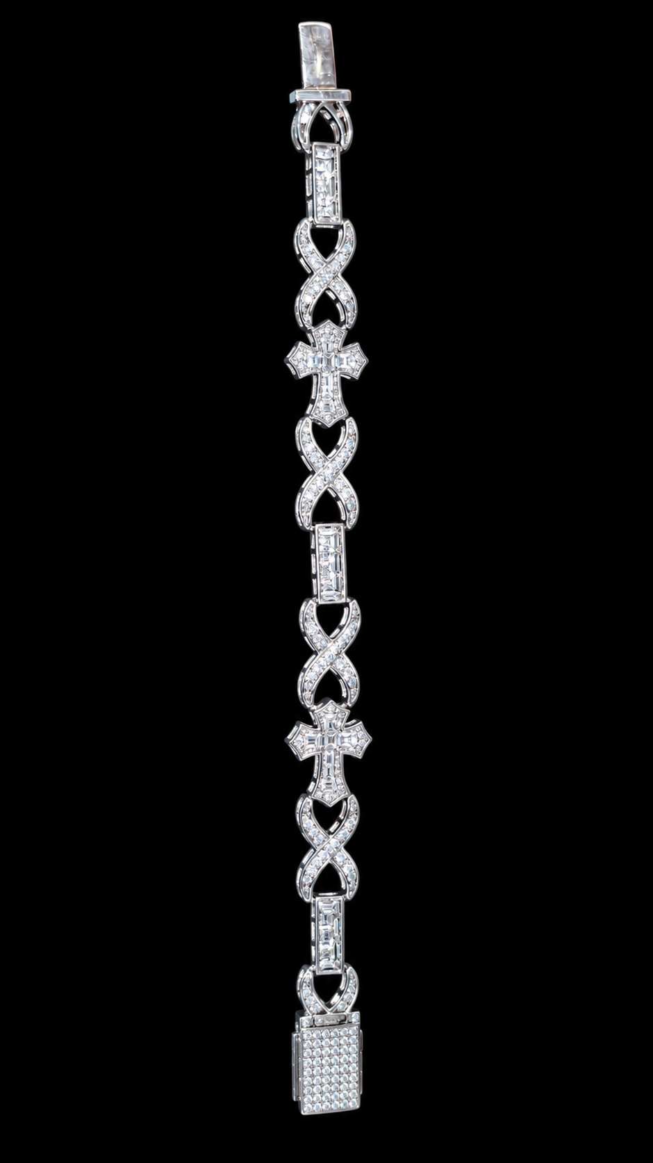 Silver Lab Grown Diamond Cross Infinity Bracelet-7.6 CTW