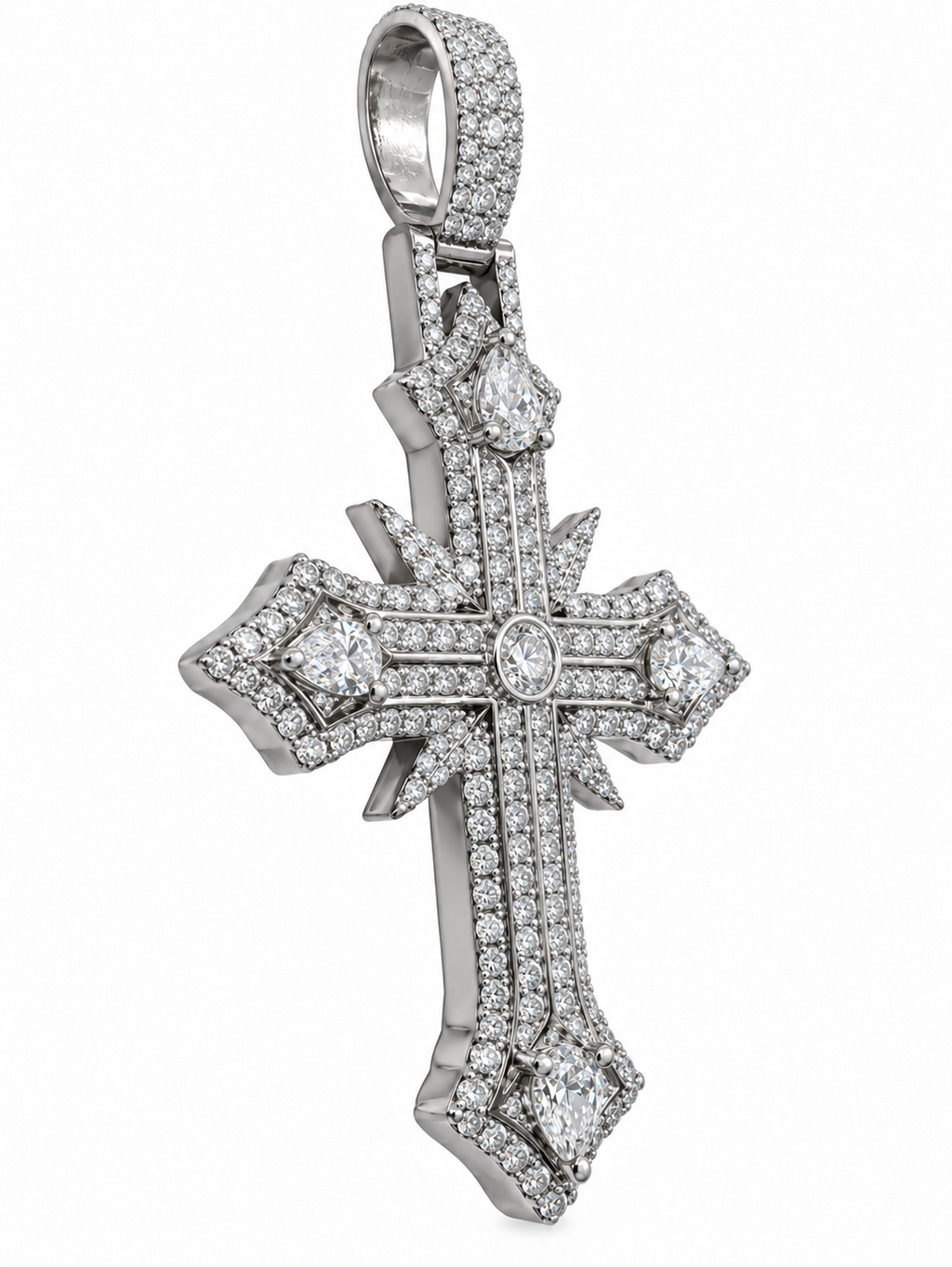 Silver Lab-Grown Diamond Cross Charm — 6.34 CTW