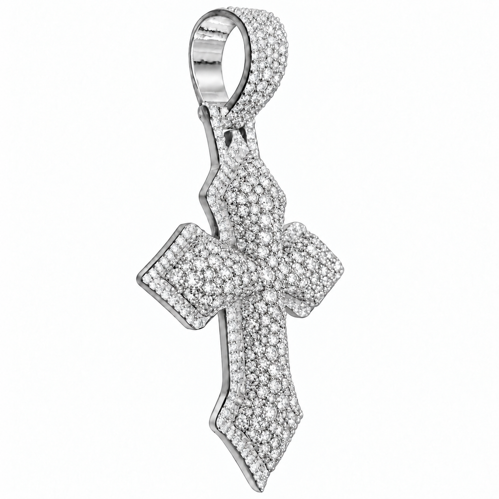 Silver Lab Grown Diamond Cross Charm-6.31 CTW