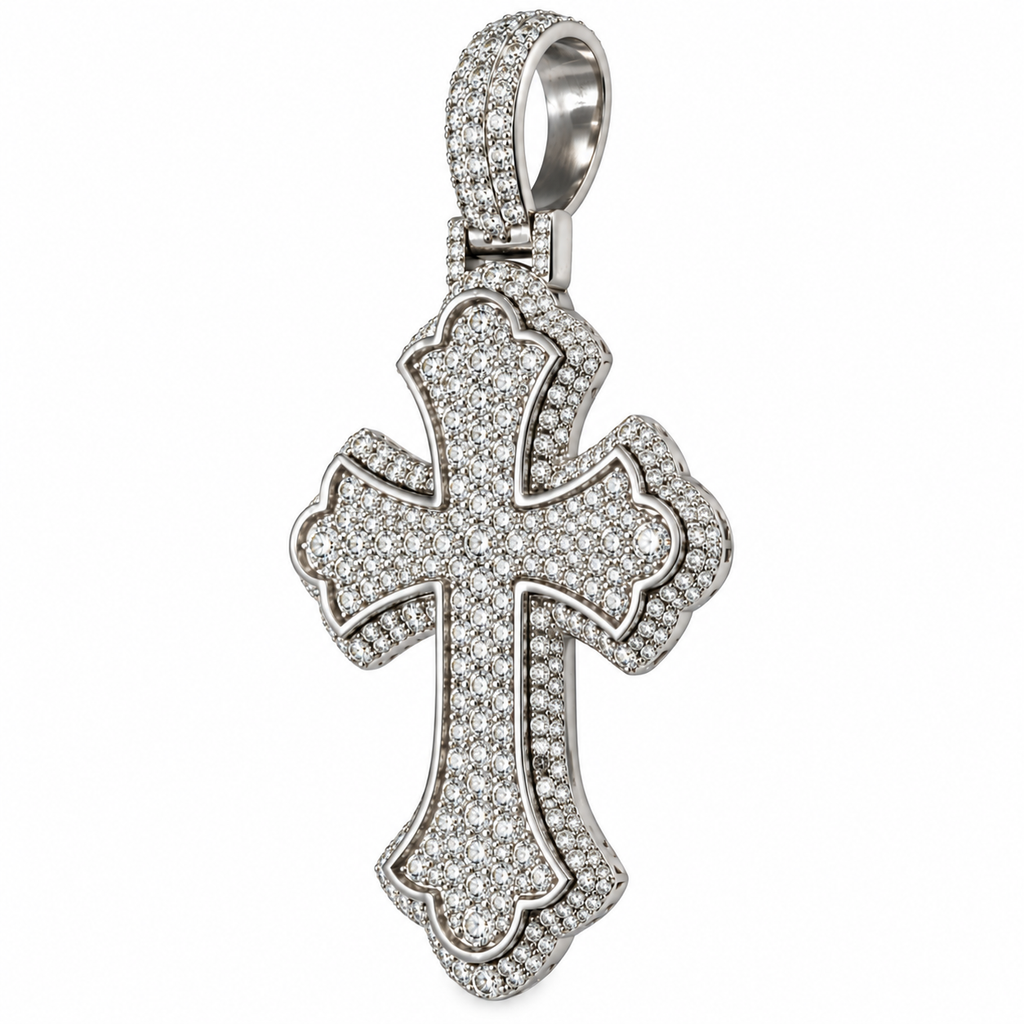 Silver Lab Grown Diamond Silver Cross Charm-6.74 CTW
