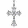 Silver Lab-Grown Diamond Silver Cross Pendant-6.77ctw