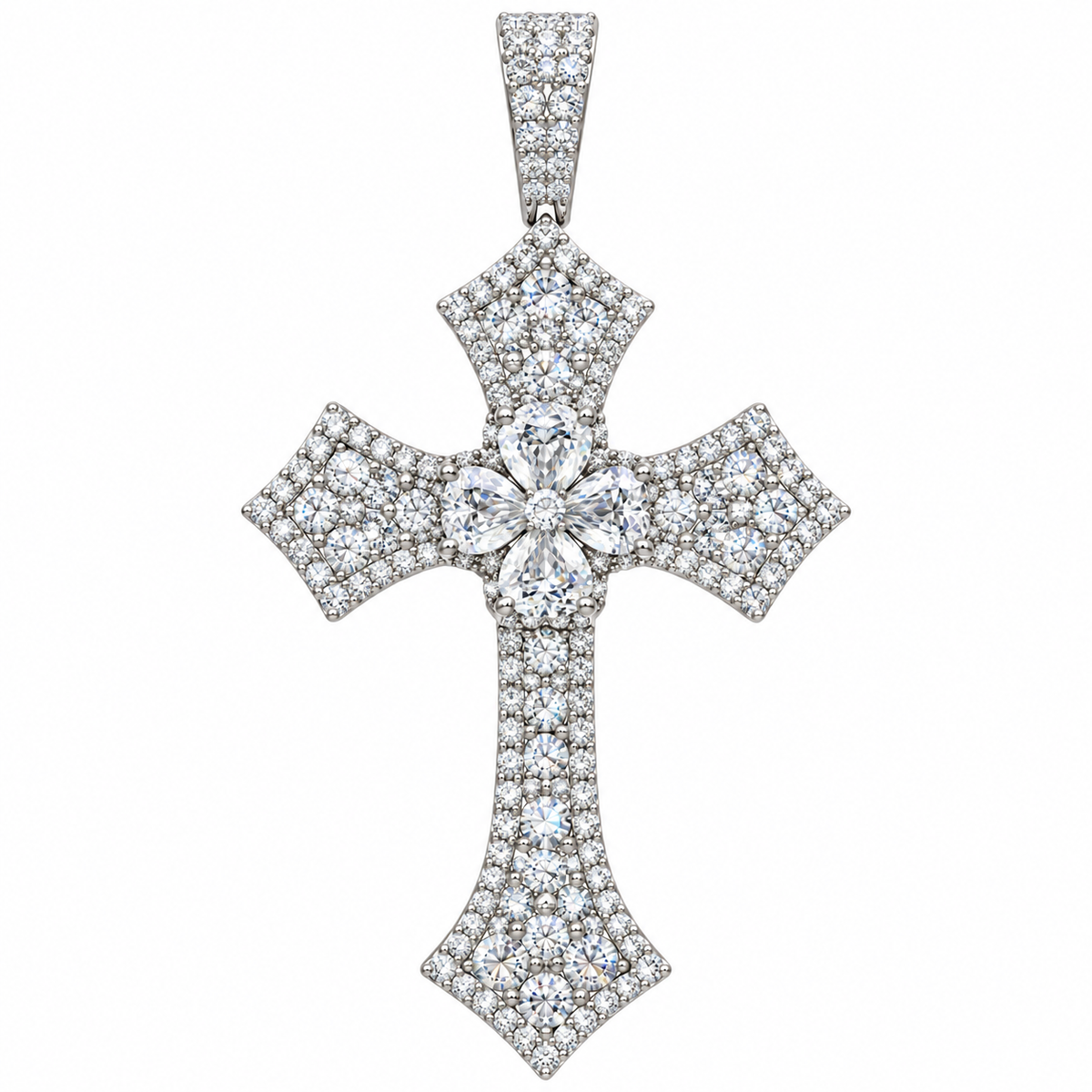 Silver Lab-Grown Diamond Silver Cross Pendant-6.77ctw