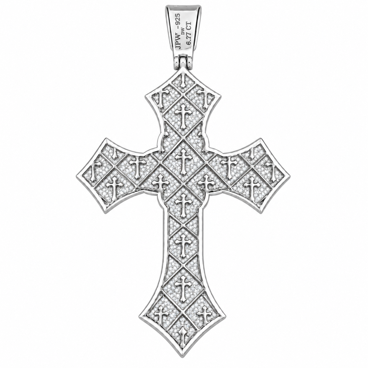 Silver Lab-Grown Diamond Silver Cross Pendant-6.77ctw
