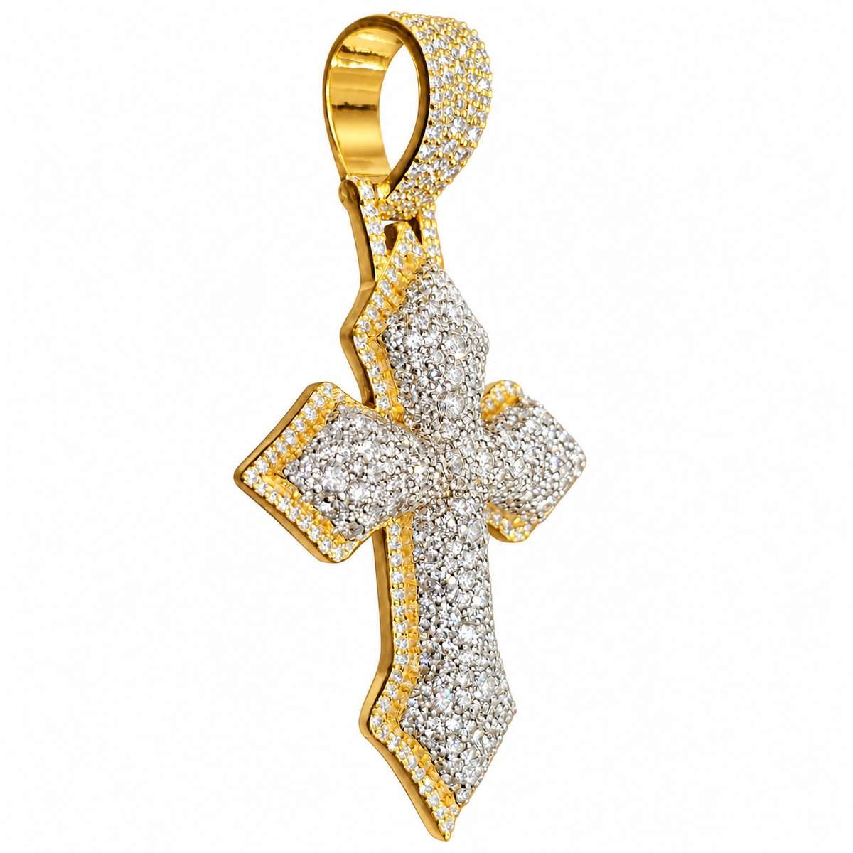 Silver Lab Grown Diamond Gold Cross Charm-6.31 CTW