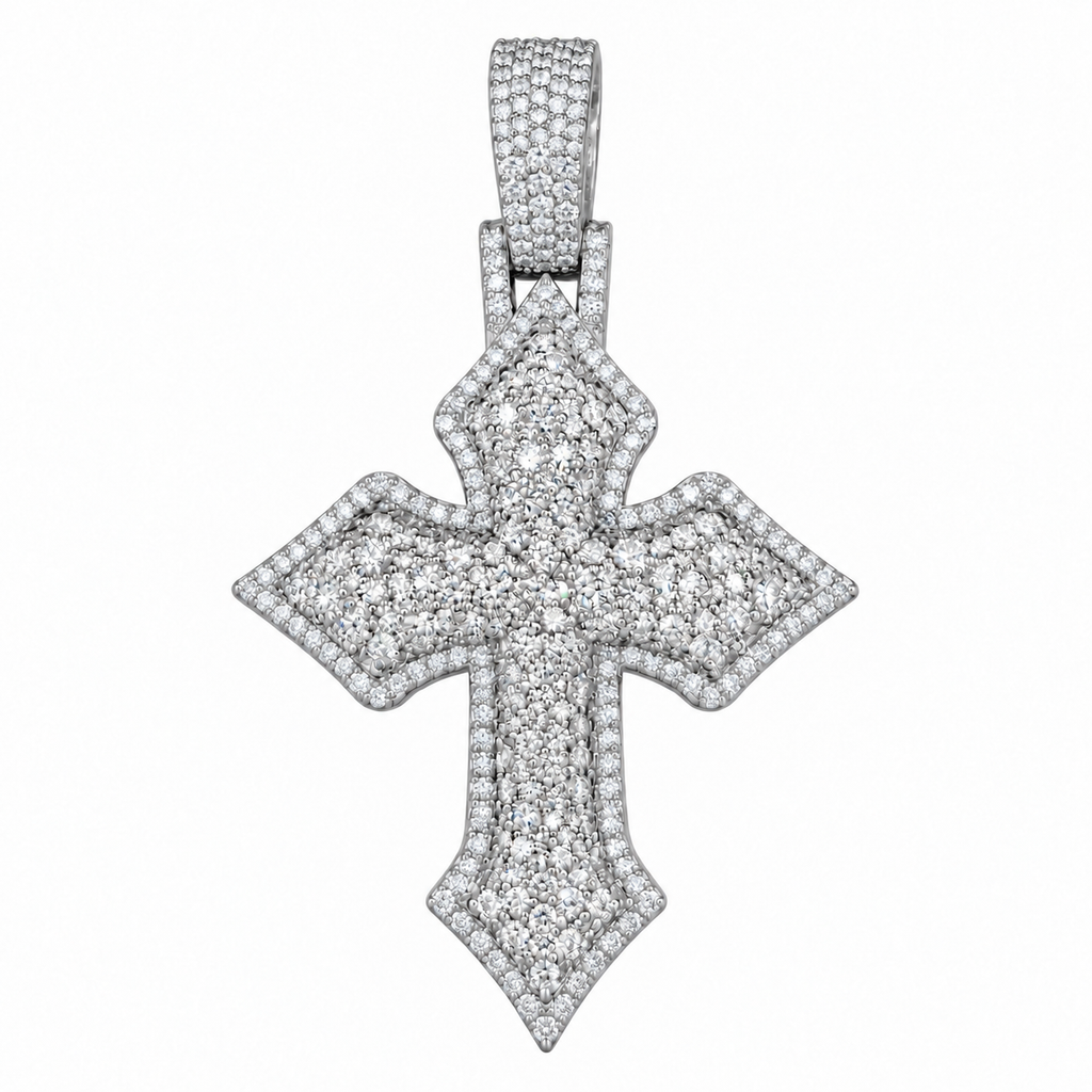 Silver Lab Grown Diamond Cross Charm-6.31 CTW