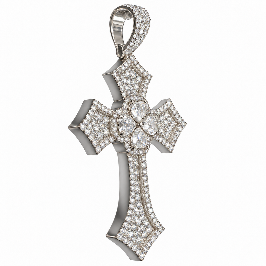 Silver Lab-Grown Diamond Silver Cross Pendant-6.77ctw